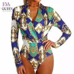 Evaqueen 2018 Sexy V Neck Long Sleeve Bodysuit