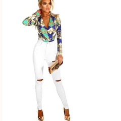 Evaqueen 2018 Sexy V Neck Long Sleeve Bodysuit
